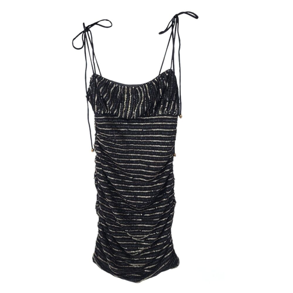 Selfie Leslie Dress Womens Small Mini Sequin Spaghetti Short Ruched Sexy